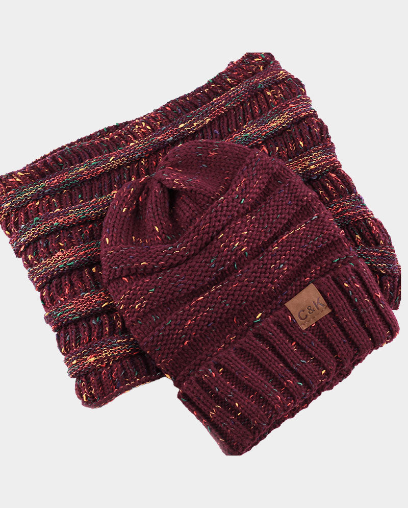 Acrylic Knit Beanie & Scarf Set – 100% Acrylic, Flecked Texture