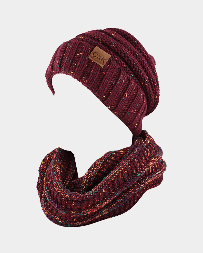 Acrylic Knit Beanie & Scarf Set – 100% Acrylic, Flecked Texture