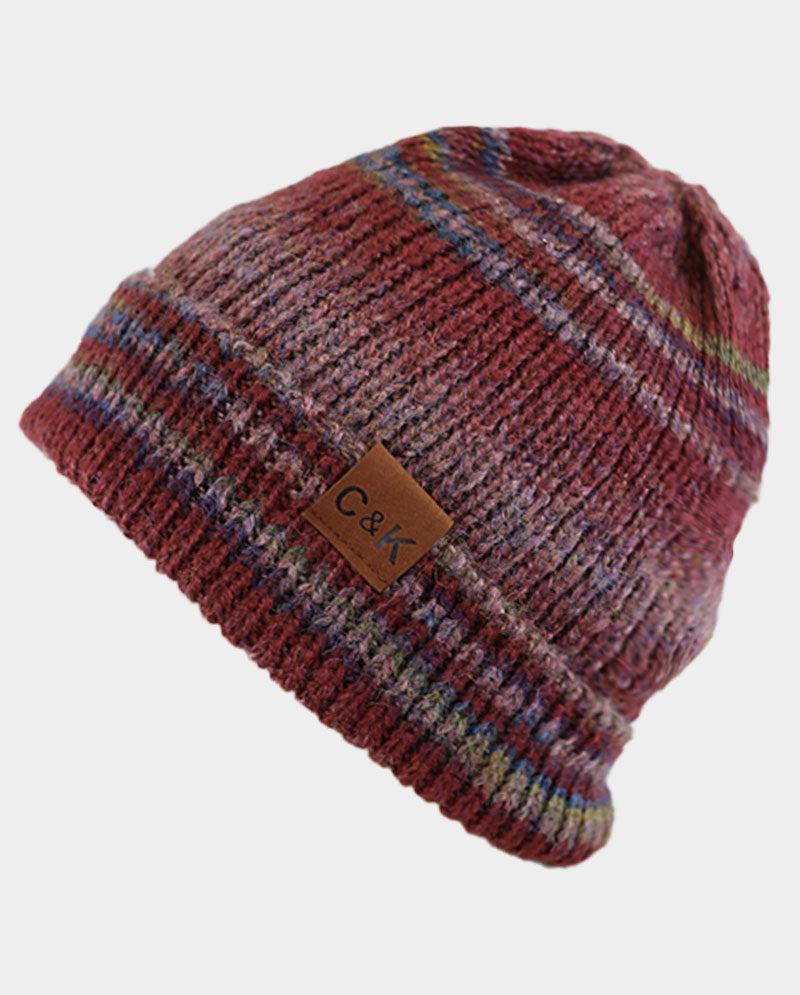 Acrylic Knit Beanie & Scarf Set – 100% Acrylic, Triple-Stripe Knit Design