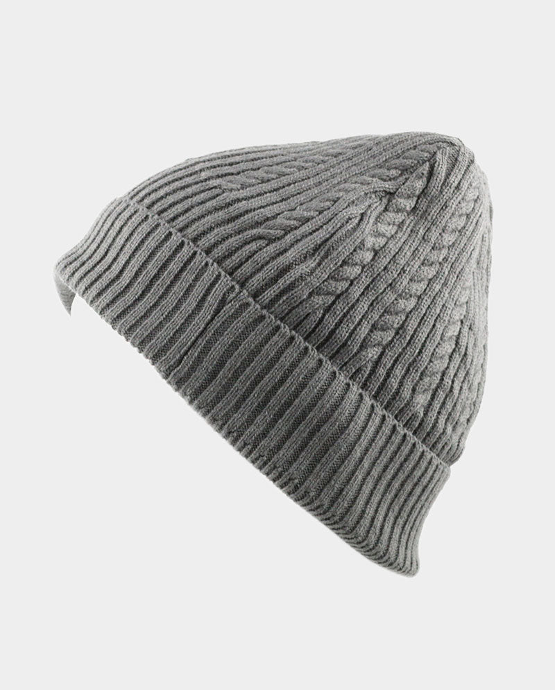 Cable Knit Cuffed Basic Beanie and Beanie with Line Stripe