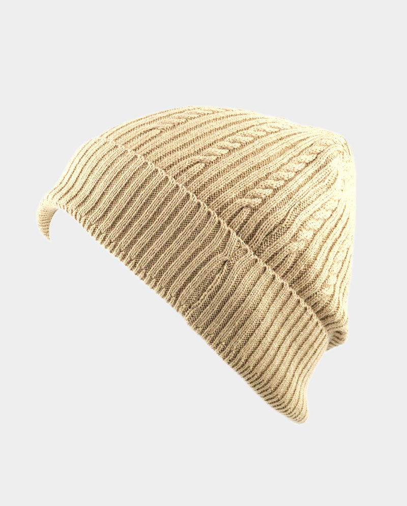 Cable Knit Cuffed Basic Beanie and Beanie with Line Stripe