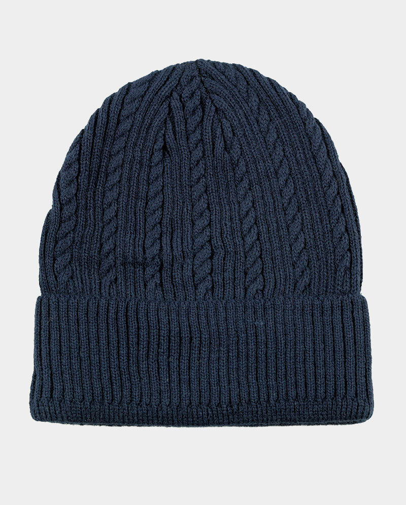 Cable Knit Cuffed Basic Beanie and Beanie with Line Stripe
