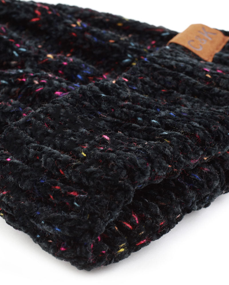 Chenille Knit Pom Beanie with Speckled Detail