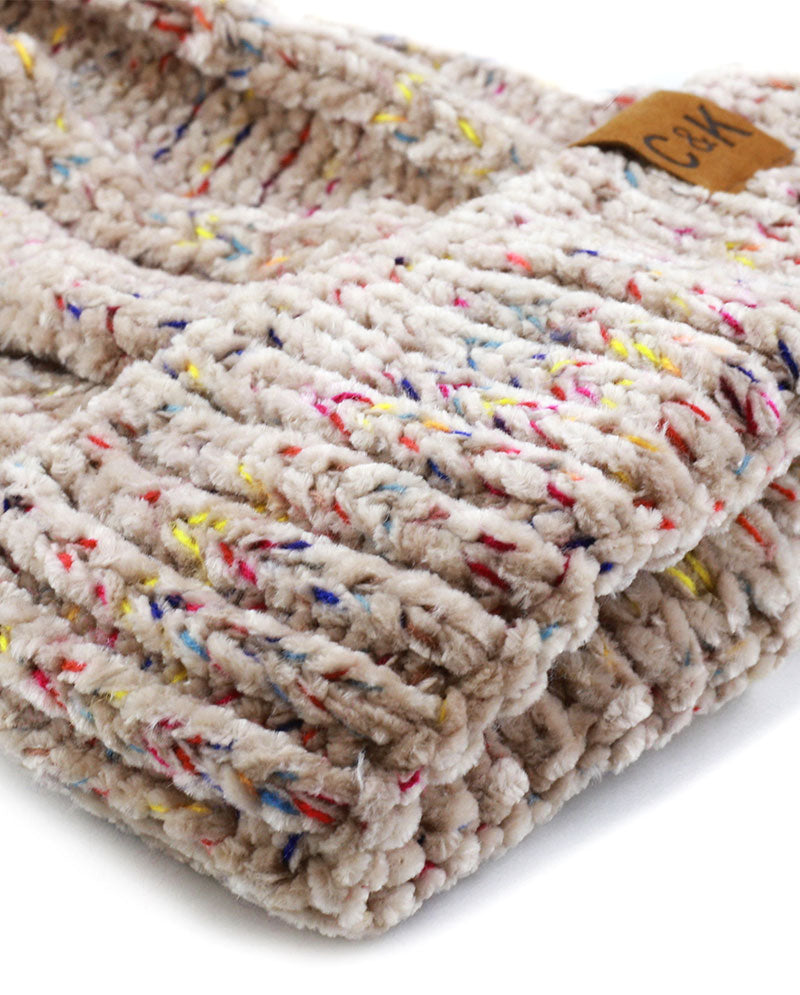 Chenille Knit Pom Beanie with Speckled Detail