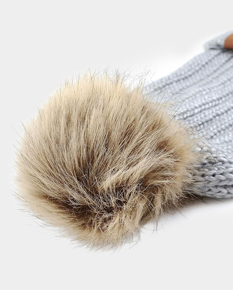 Faux Fur Pom Knit Beanie – Cozy Winter Cuffed Hat
