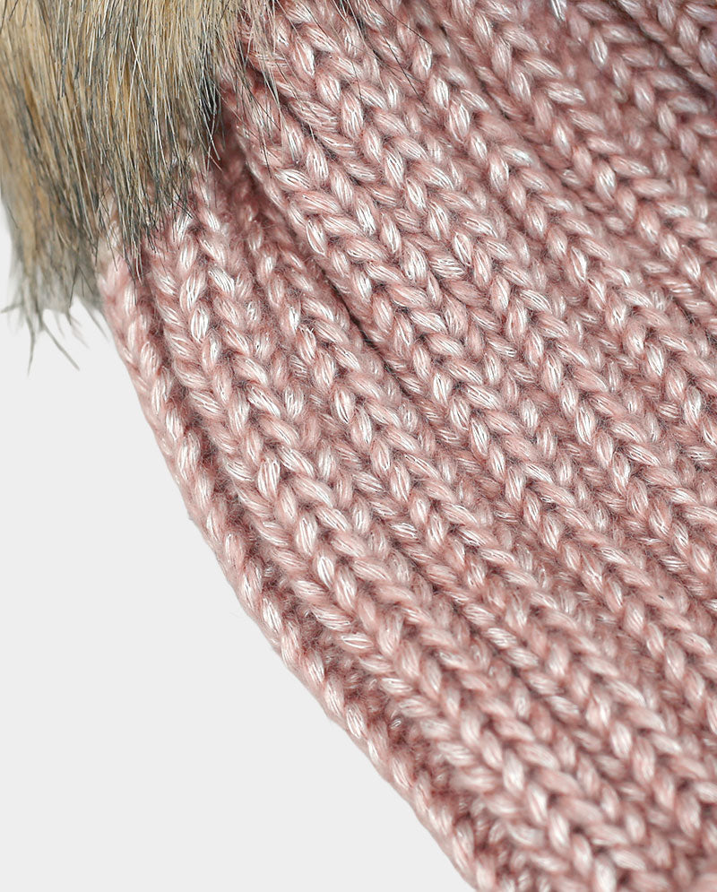 Faux Fur Pom Knit Beanie – Cozy Winter Cuffed Hat