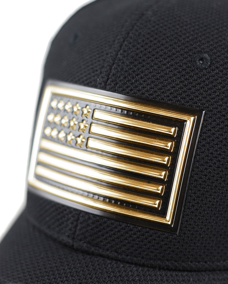 Mesh Trucker Cap – 100% Polyester with Raised Gold and Silver Flag Patch