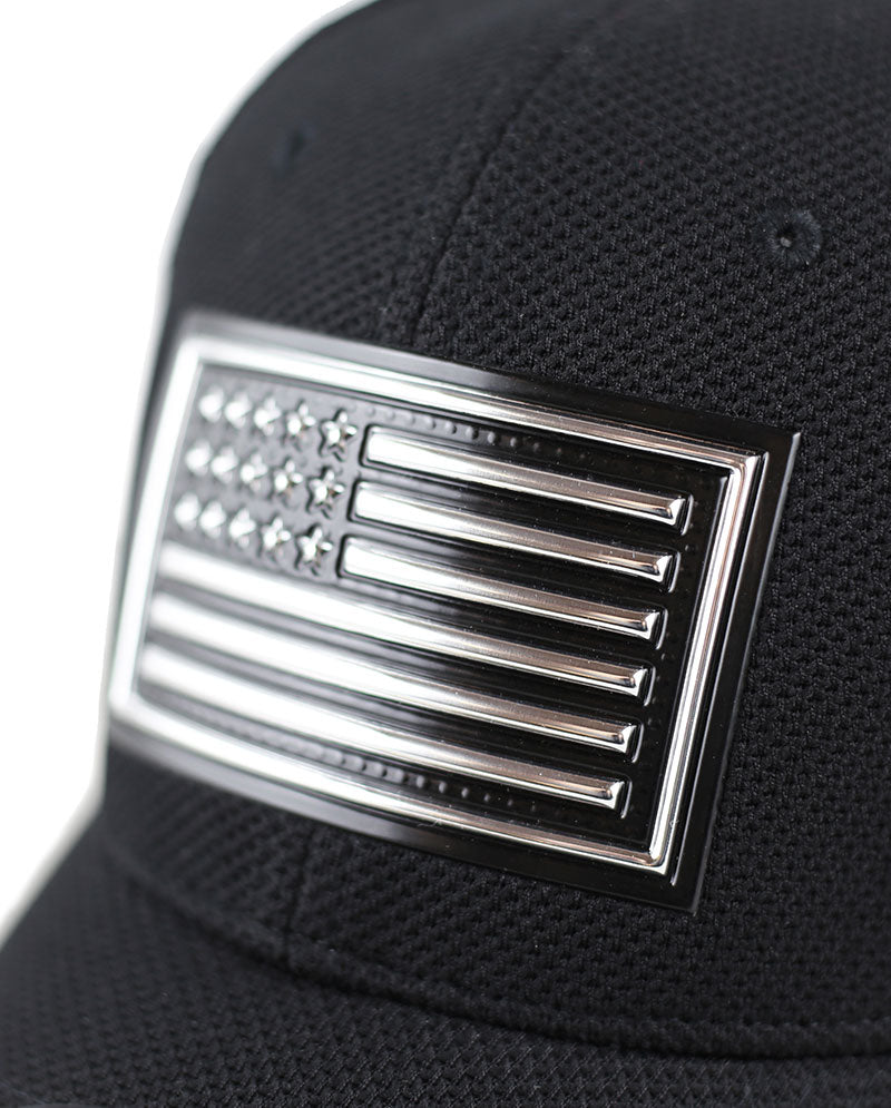 Mesh Trucker Cap – 100% Polyester with Raised Gold and Silver Flag Patch