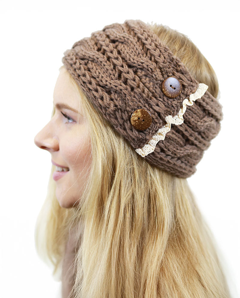 Women's Winter Knit Headband - Soft Ribbed Ear Warmer with Beaded Flower Detail, Stylish Cold Weather Hairband for Women