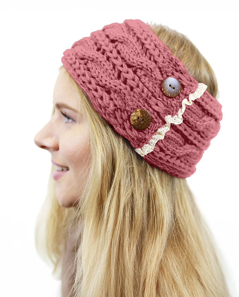 Women's Winter Knit Headband - Soft Ribbed Ear Warmer with Beaded Flower Detail, Stylish Cold Weather Hairband for Women