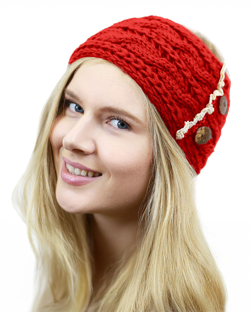 Women's Winter Knit Headband - Soft Ribbed Ear Warmer with Beaded Flower Detail, Stylish Cold Weather Hairband for Women