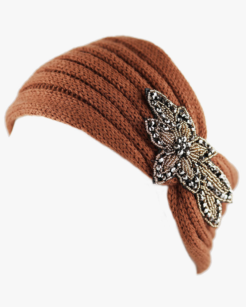 Women's Winter Knit Headband - Soft Ribbed Ear Warmer with Beaded Flower Detail, Stylish Cold Weather Hairband for Women