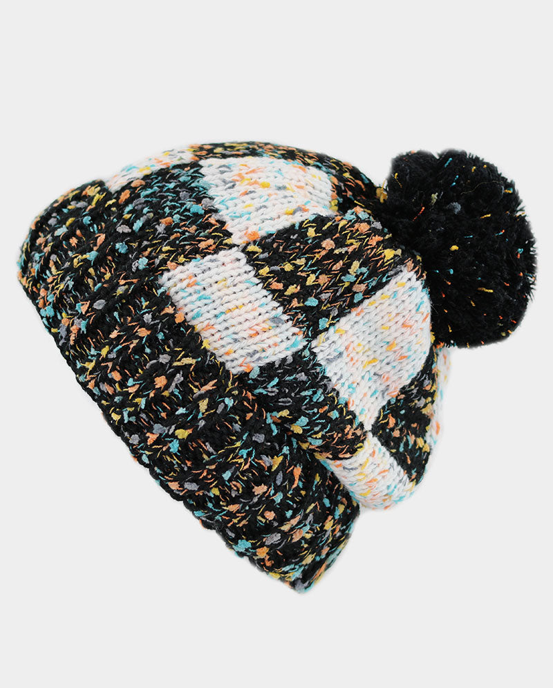 Multicolor Speckled Knit Beanie with Pom Pom