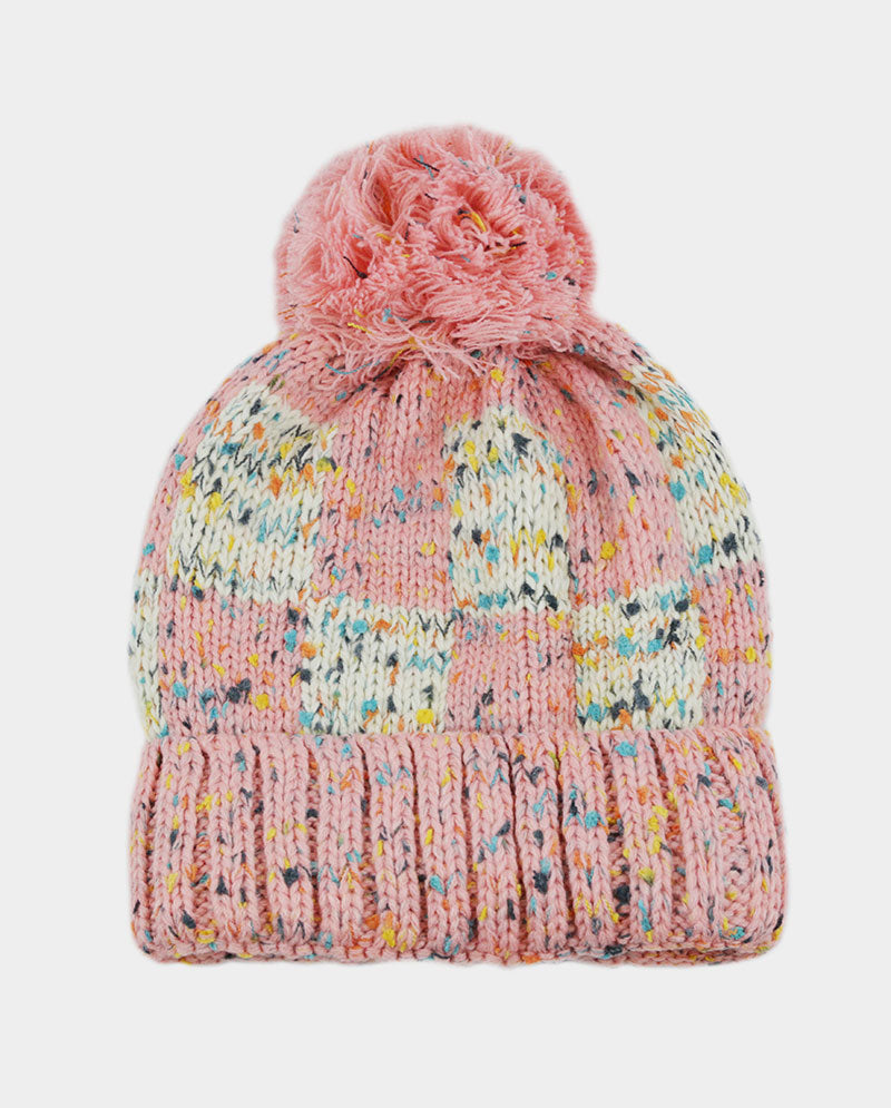 Multicolor Speckled Knit Beanie with Pom Pom