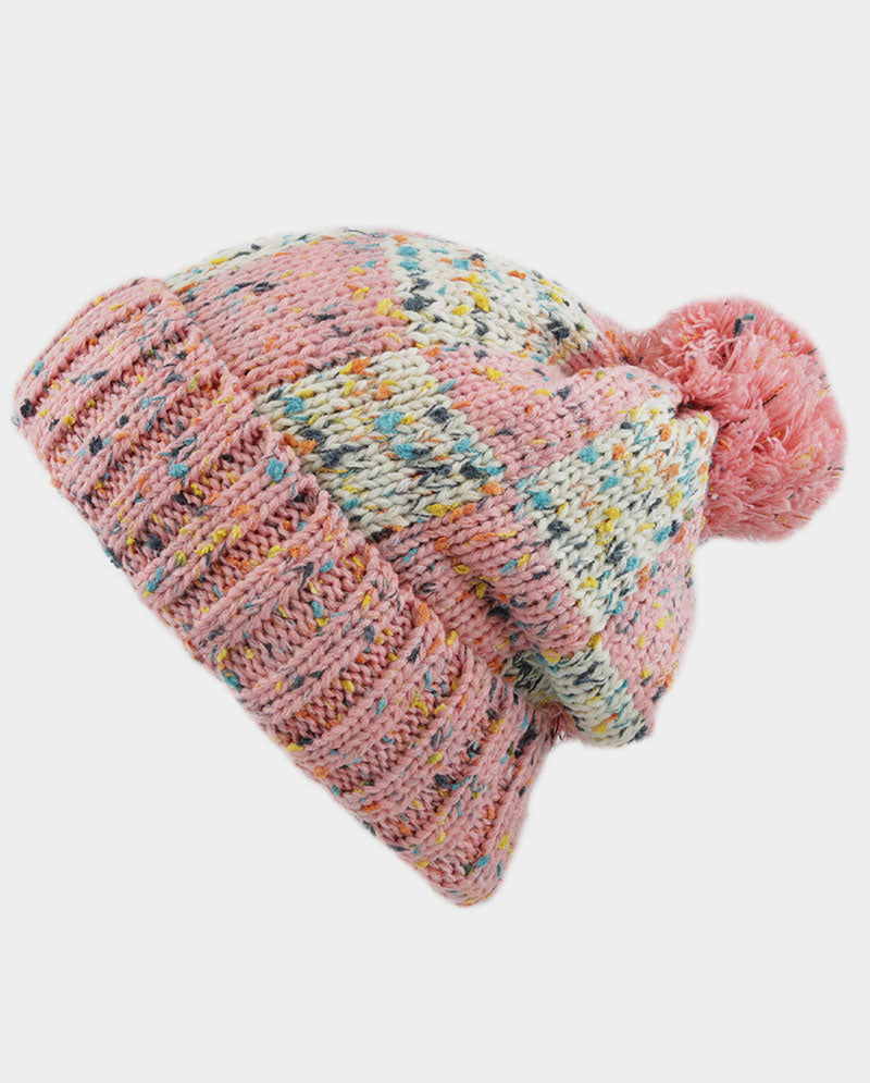 Multicolor Speckled Knit Beanie with Pom Pom