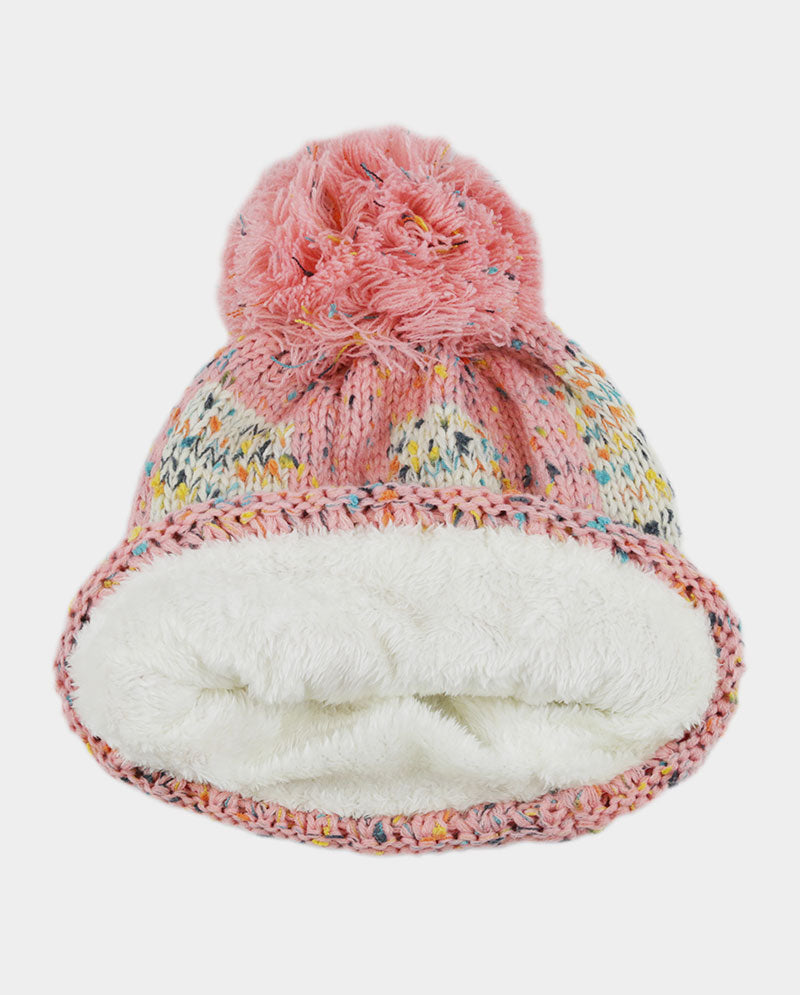 Multicolor Speckled Knit Beanie with Pom Pom