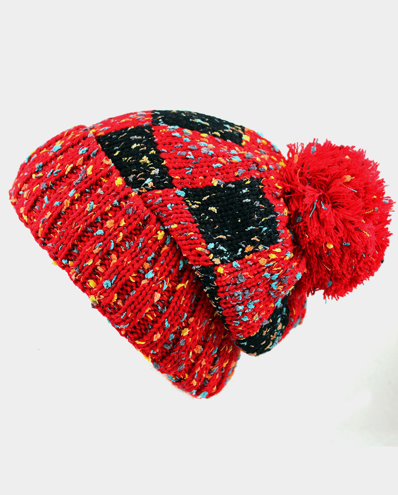 Multicolor Speckled Knit Beanie with Pom Pom