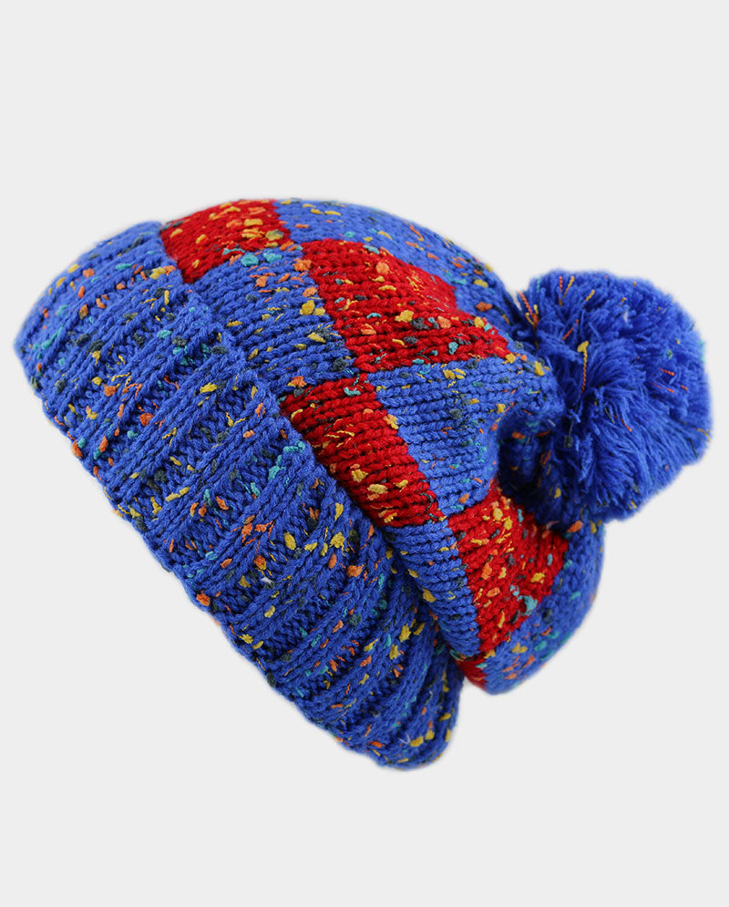 Multicolor Speckled Knit Beanie with Pom Pom