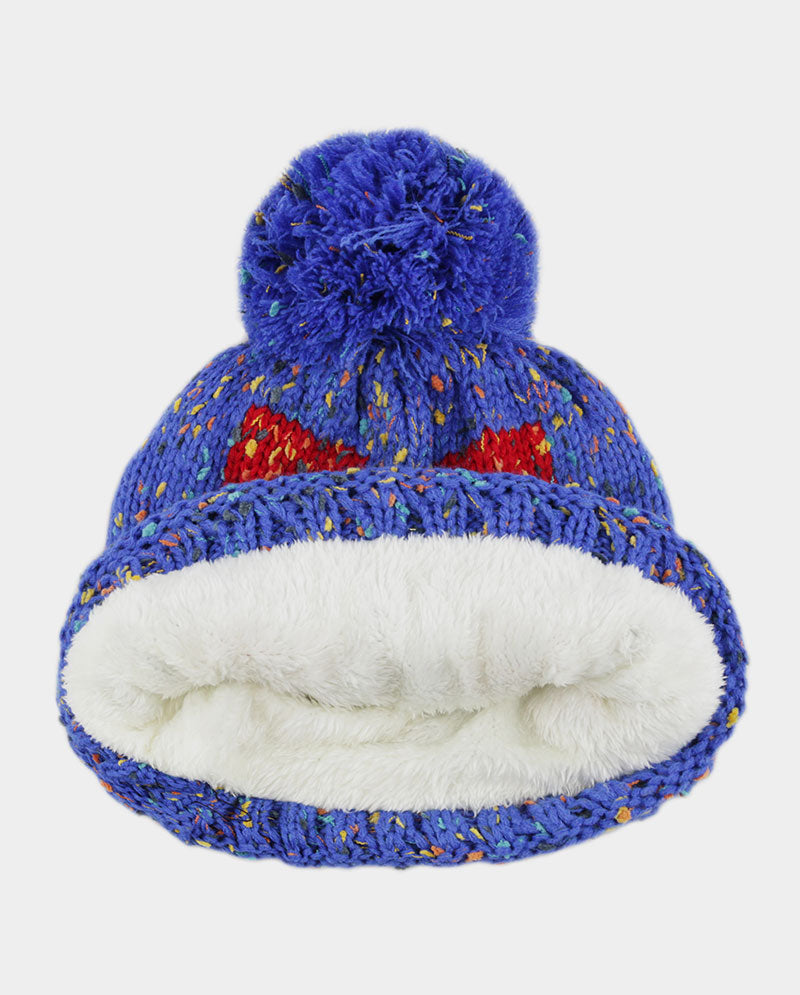 Multicolor Speckled Knit Beanie with Pom Pom