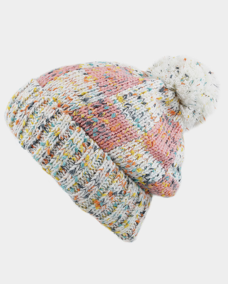 Multicolor Speckled Knit Beanie with Pom Pom