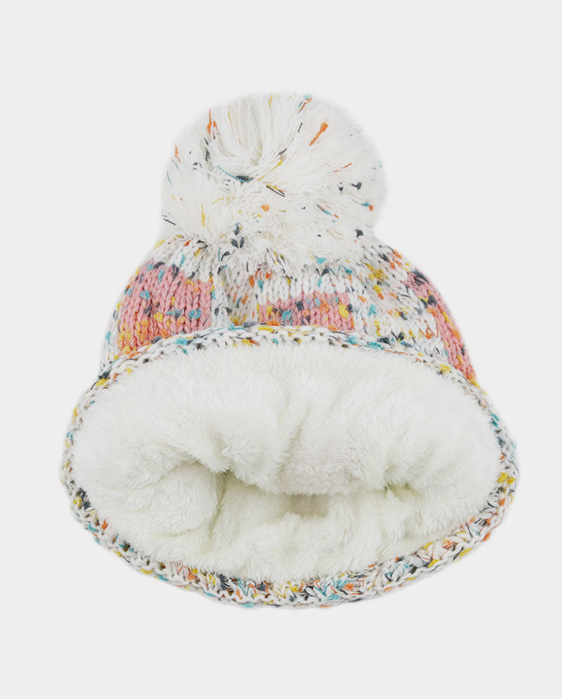 Multicolor Speckled Knit Beanie with Pom Pom