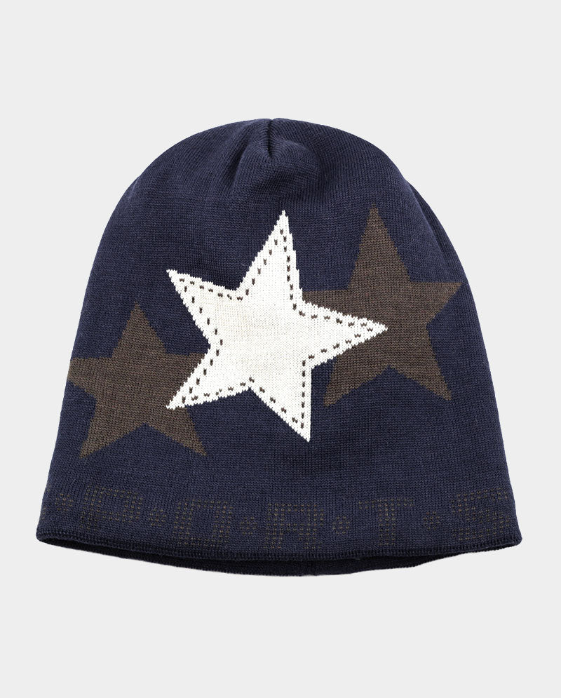 Winter Star Knit Beanie – Plush Lined Acrylic Hat