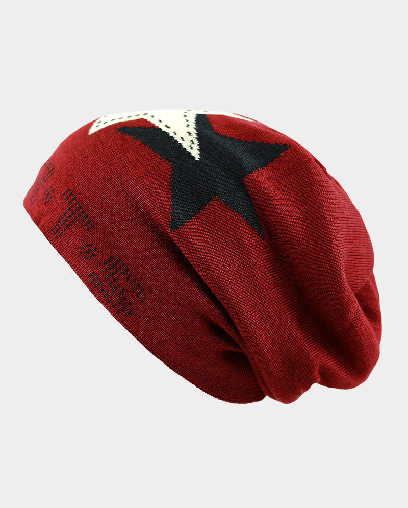Winter Star Knit Beanie – Plush Lined Acrylic Hat