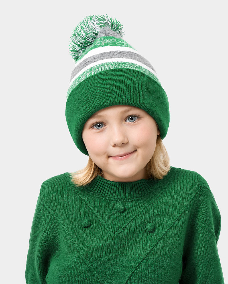 The Hat Depot Kids - Pom Pom Knit Stripe Beanie