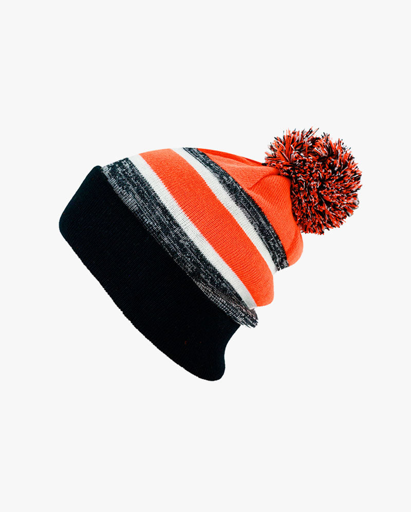 The Hat Depot Kids - Cuffed Pom Pom Stripe Knit Slouch Beanie