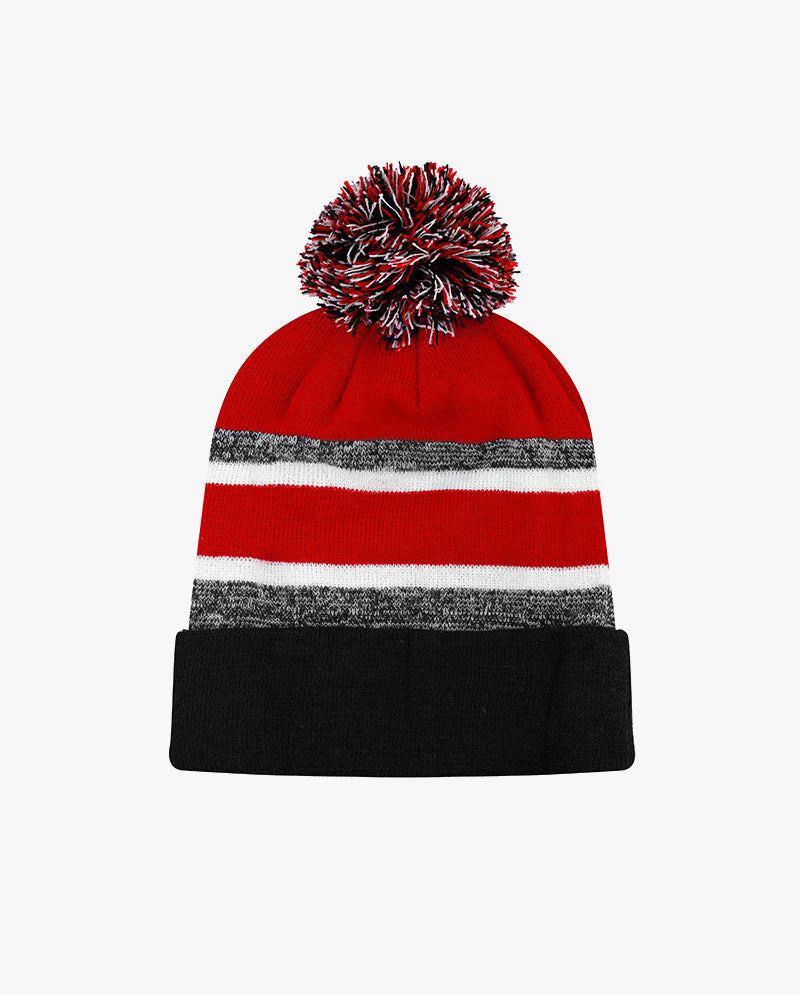 The Hat Depot Kids - Cuffed Pom Pom Stripe Knit Slouch Beanie