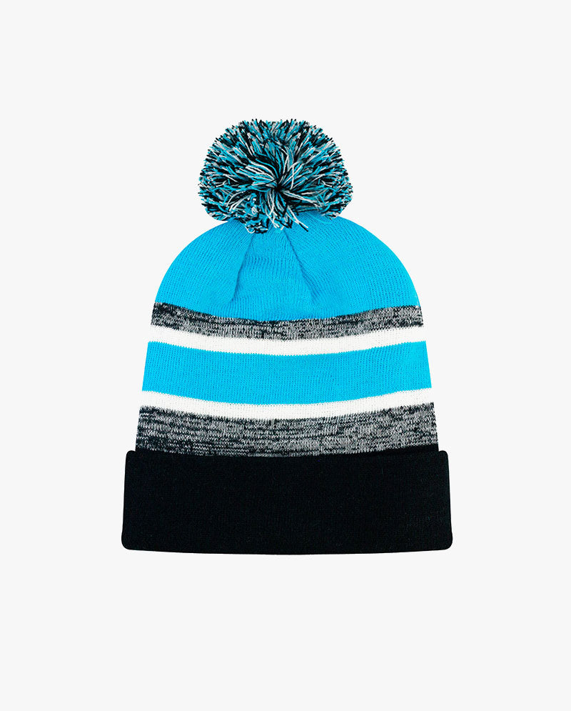 The Hat Depot Kids - Cuffed Pom Pom Stripe Knit Slouch Beanie