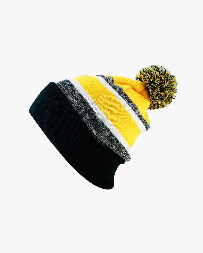 The Hat Depot Kids - Cuffed Pom Pom Stripe Knit Slouch Beanie