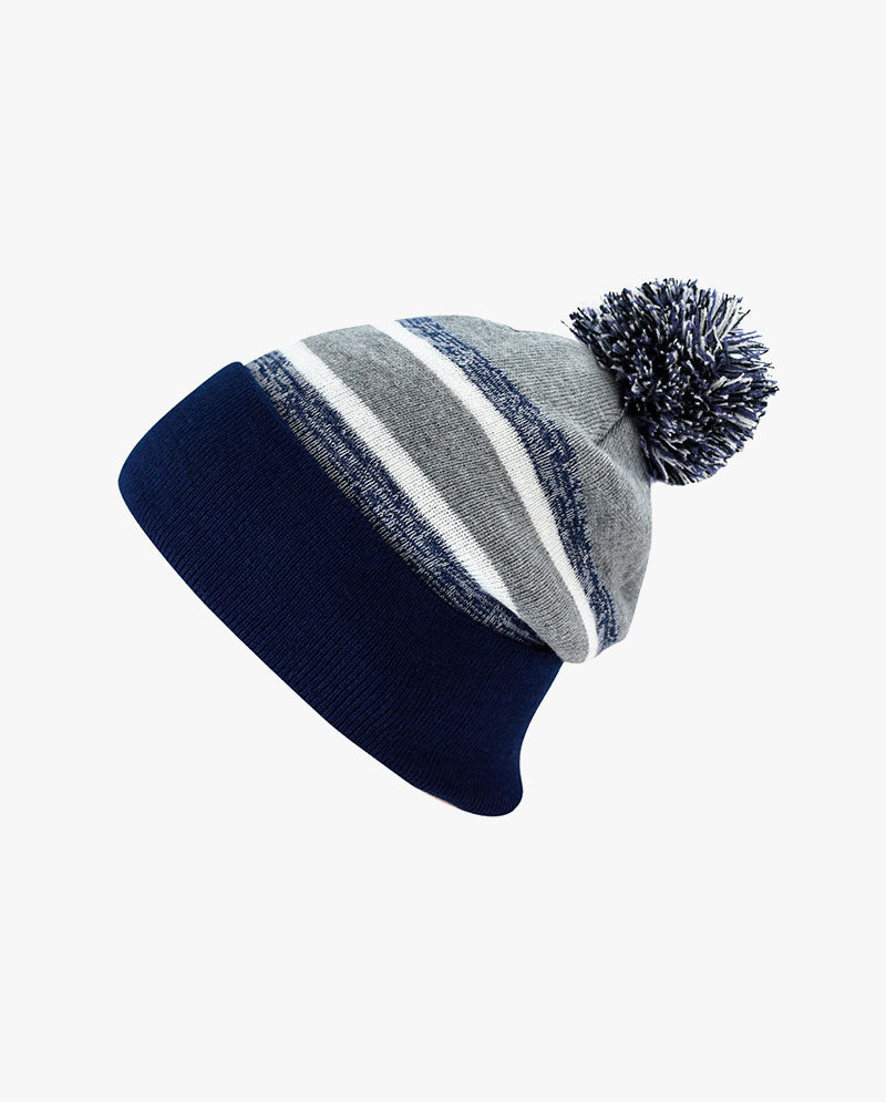 The Hat Depot Kids - Cuffed Pom Pom Stripe Knit Slouch Beanie