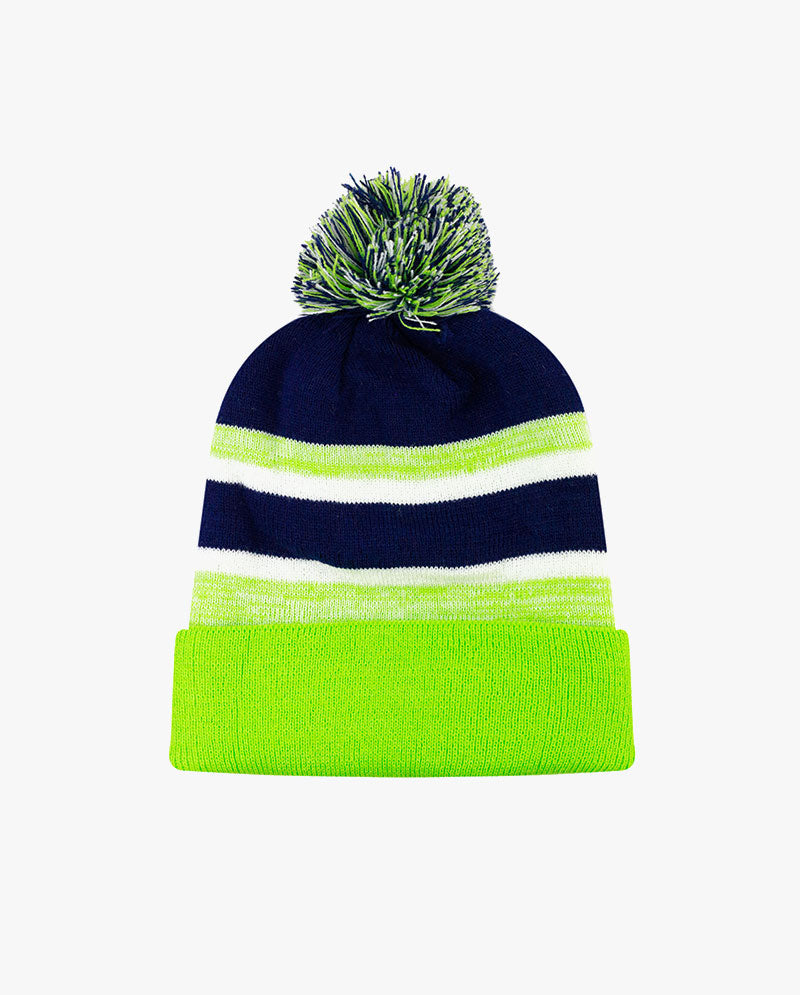 The Hat Depot Kids - Cuffed Pom Pom Stripe Knit Slouch Beanie