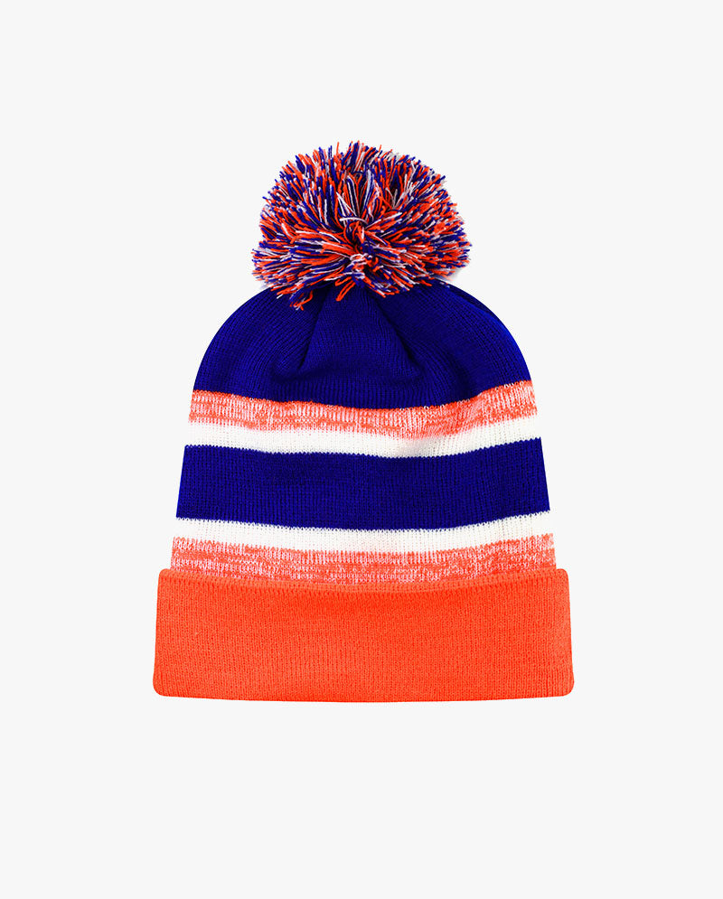 The Hat Depot Kids - Cuffed Pom Pom Stripe Knit Slouch Beanie