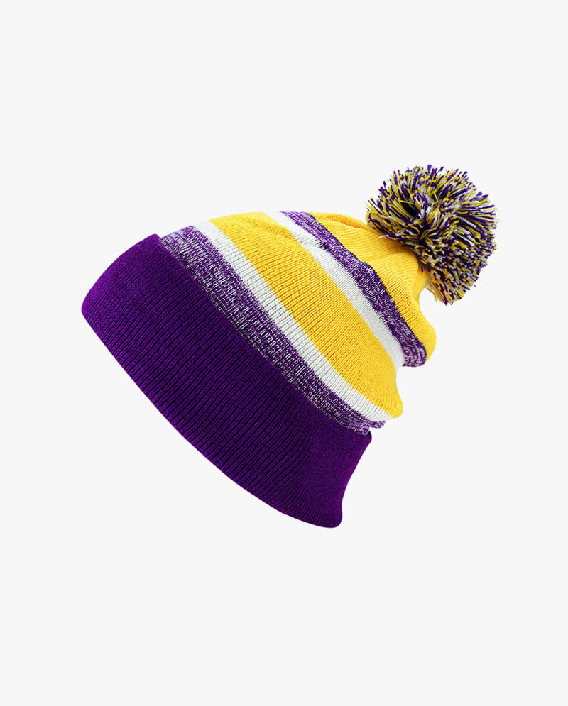 The Hat Depot Kids - Cuffed Pom Pom Stripe Knit Slouch Beanie