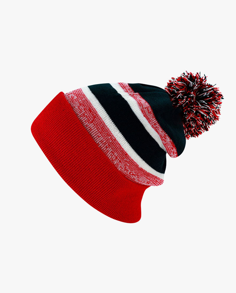 The Hat Depot - Cuffed Pom Pom Stripe Knit Slouch Beanie
