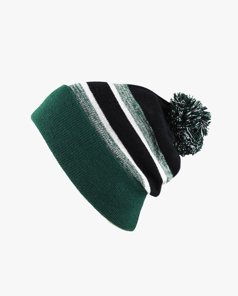 The Hat Depot - Cuffed Pom Pom Stripe Knit Slouch Beanie