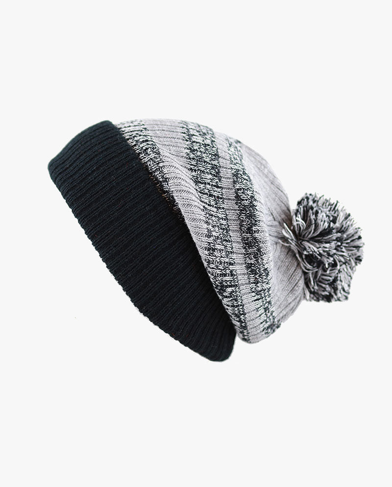 The Hat Depot - Striped Cuffed Pom Pom Knit Beanie