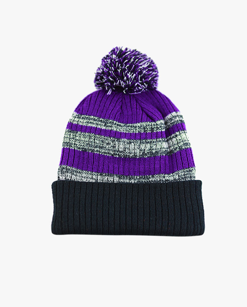 The Hat Depot - Striped Cuffed Pom Pom Knit Beanie