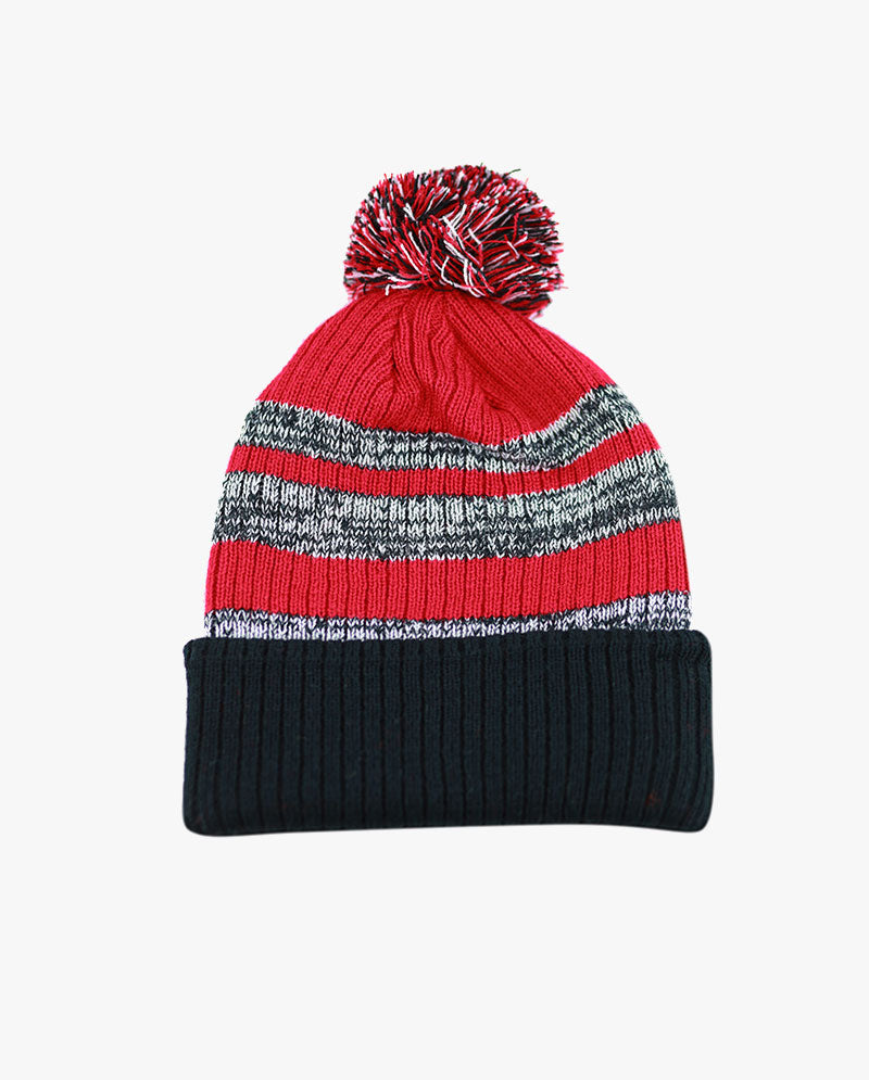 The Hat Depot - Striped Cuffed Pom Pom Knit Beanie