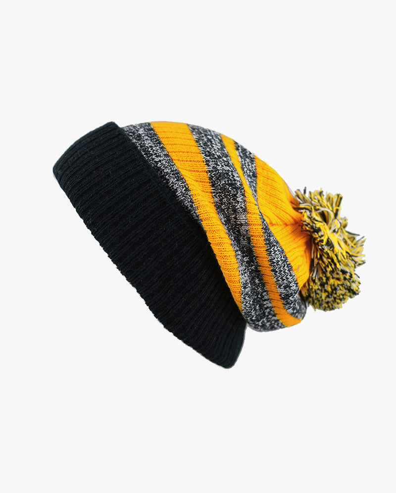 The Hat Depot - Striped Cuffed Pom Pom Knit Beanie