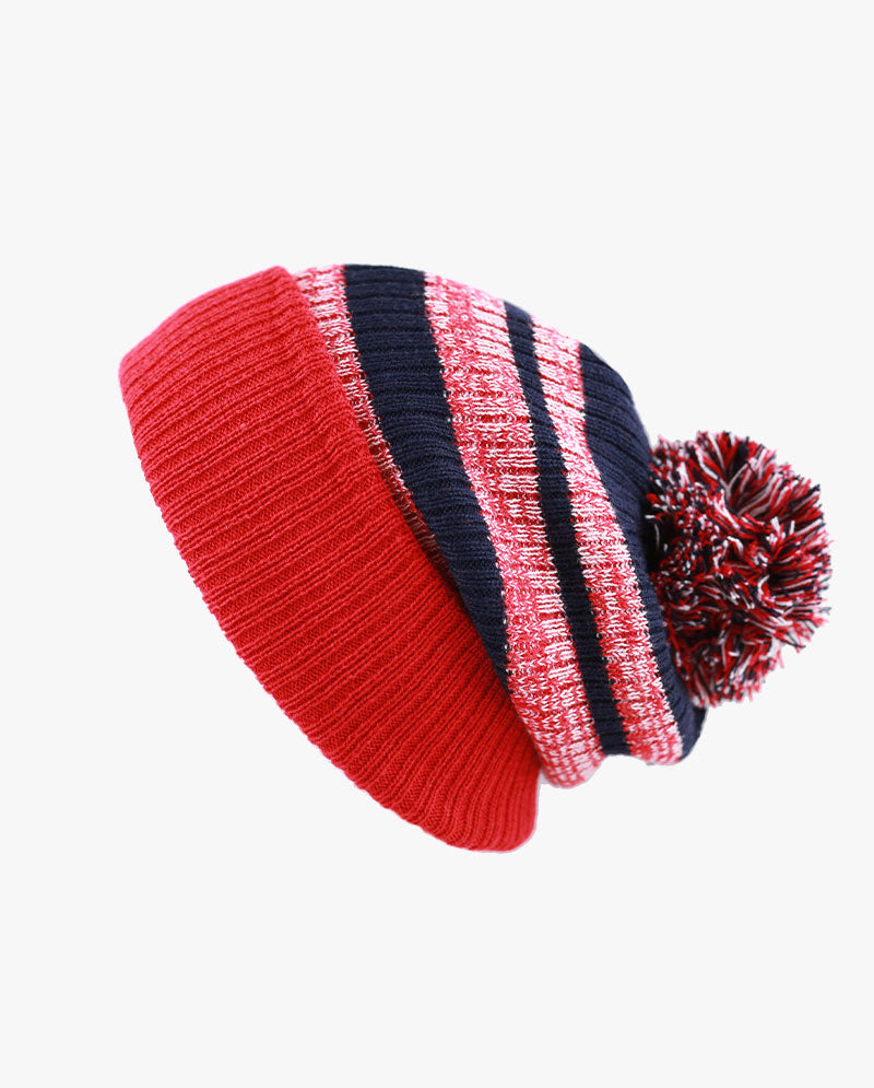 The Hat Depot - Striped Cuffed Pom Pom Knit Beanie