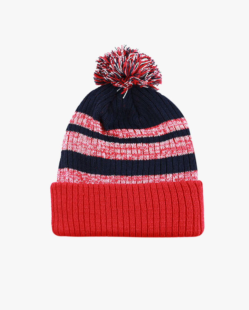 The Hat Depot - Striped Cuffed Pom Pom Knit Beanie