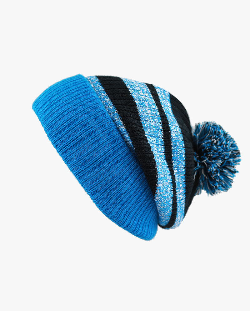 The Hat Depot - Striped Cuffed Pom Pom Knit Beanie