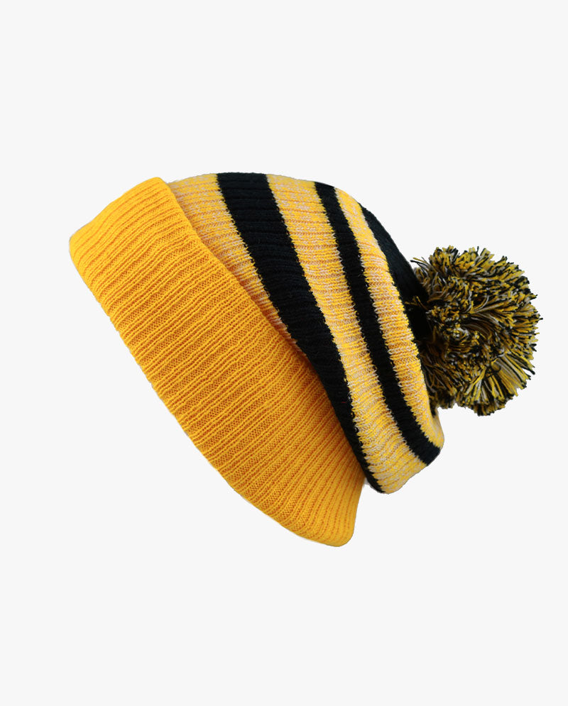 The Hat Depot - Striped Cuffed Pom Pom Knit Beanie