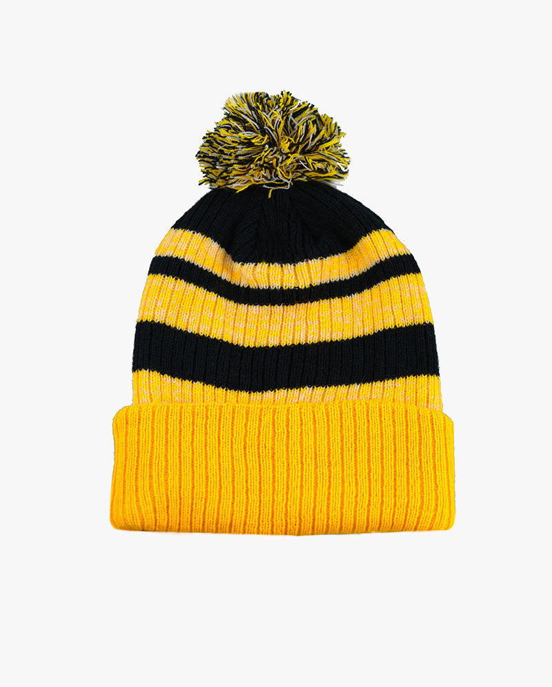 The Hat Depot - Striped Cuffed Pom Pom Knit Beanie