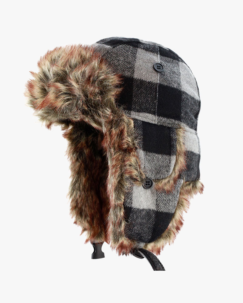 The Hat Depot - Plaid Faux Fur Aviator Trapper