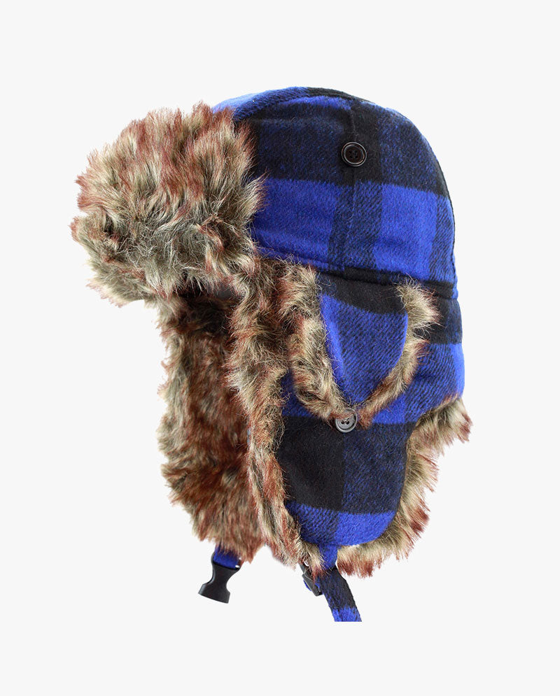 The Hat Depot - Plaid Faux Fur Aviator Trapper