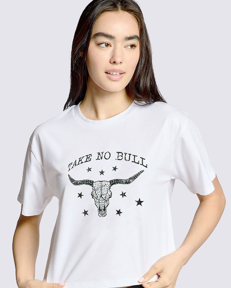 OG - Premium Quality 100% Cotton "Take No Bull" Stone Print Screen Cotton Crop Top